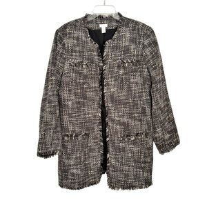 Chico’s Gray and White Collarless Tweed Jacket